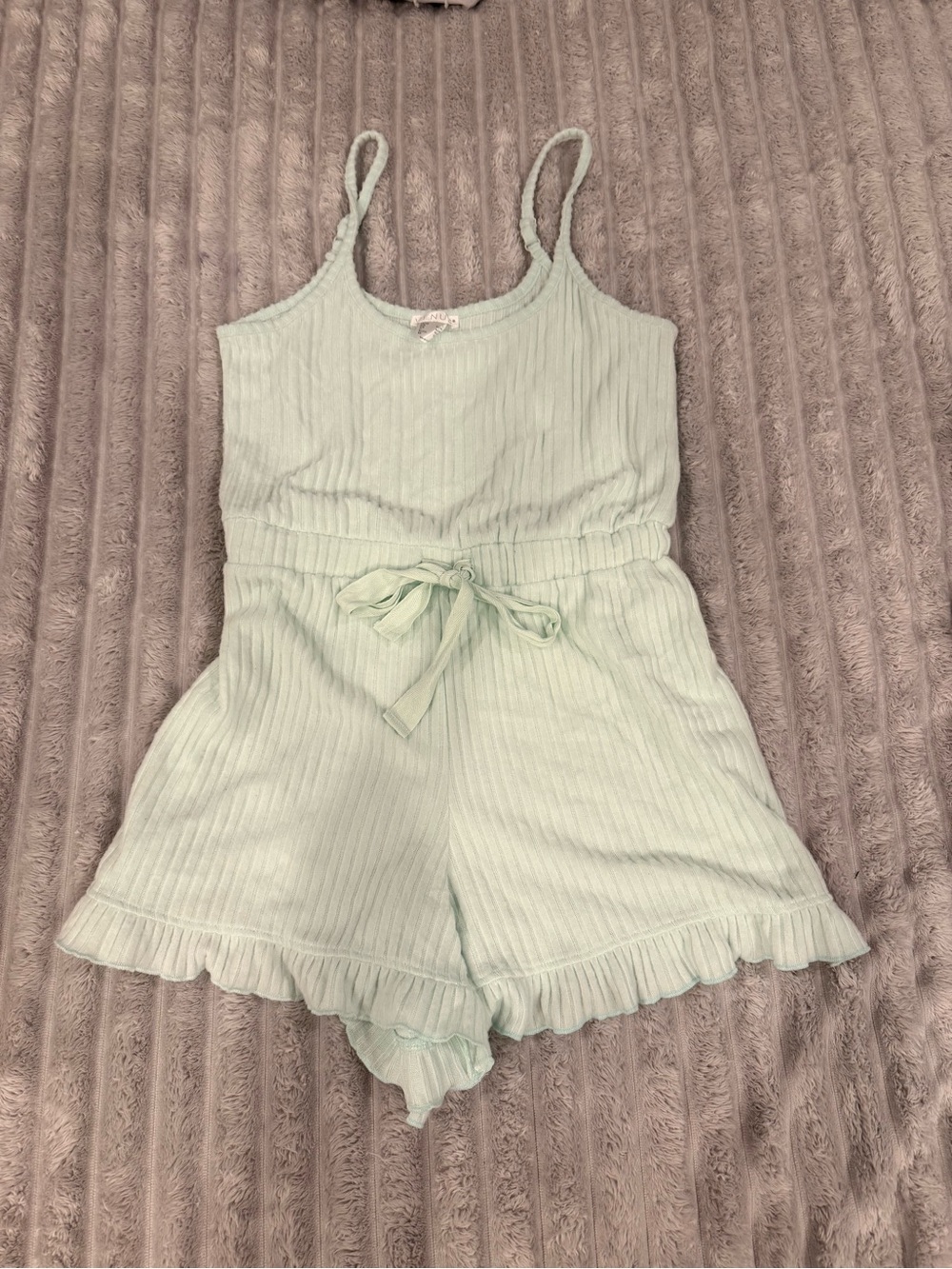 Women’s Light Mint Ribbed Tie-Waist Romper